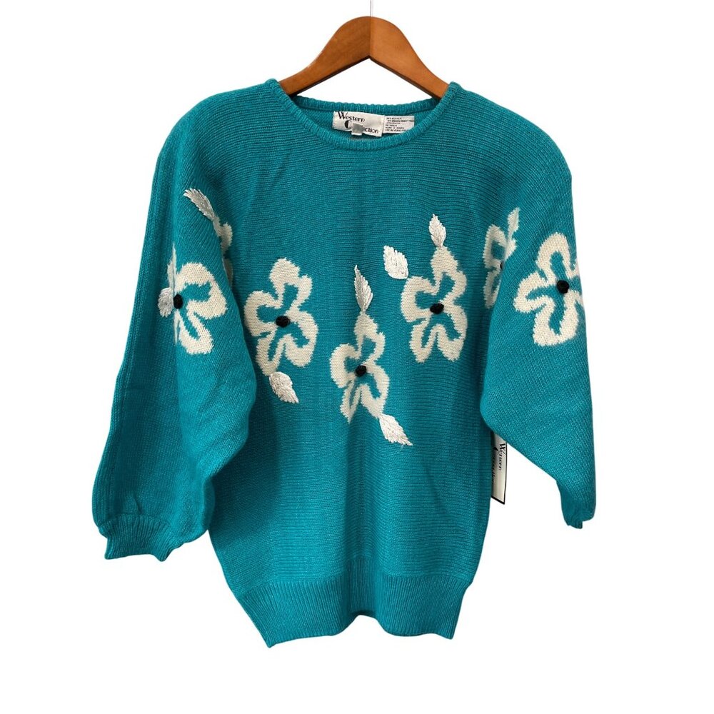 Vintage 90s Western Connection Floral Sweater Size Small Crewneck Deadstock NEW